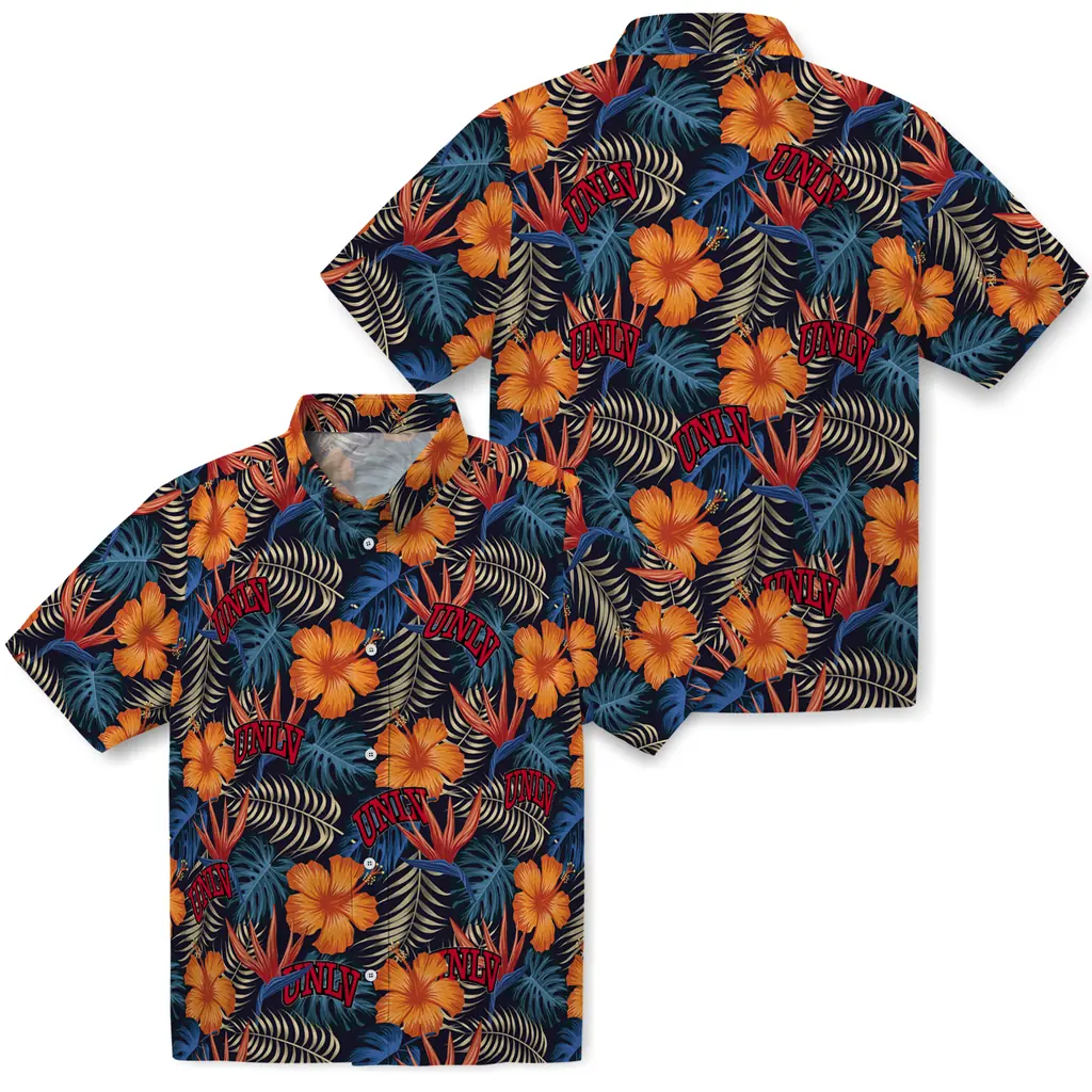 UNLV Rebels Hawaiian Shirt - Hibiscus Foliage unlv rebels hibiscus foliage hawaiian shirts high quality