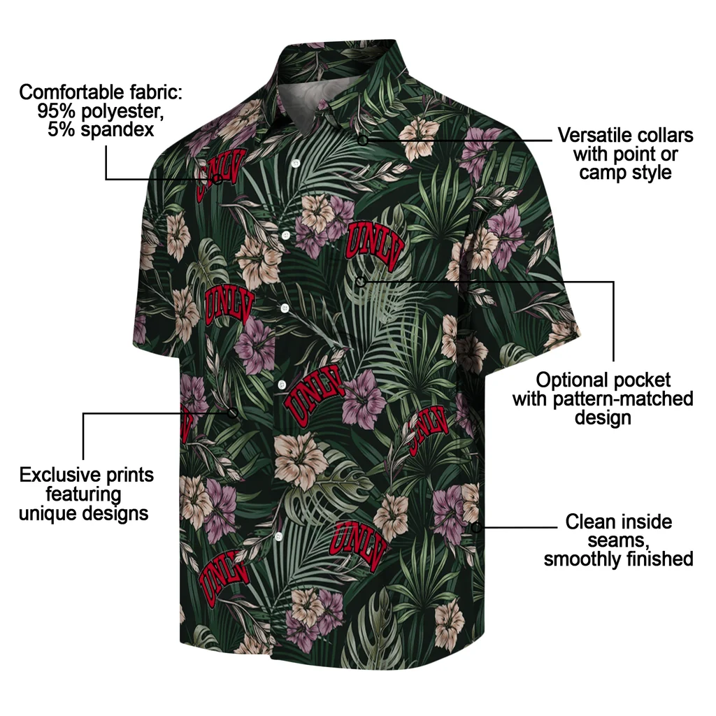 UNLV Rebels Hawaiian Shirt - Hibiscus Leaves Pattern unlv rebels hibiscus leaves pattern green hawaiian shirts new arrival