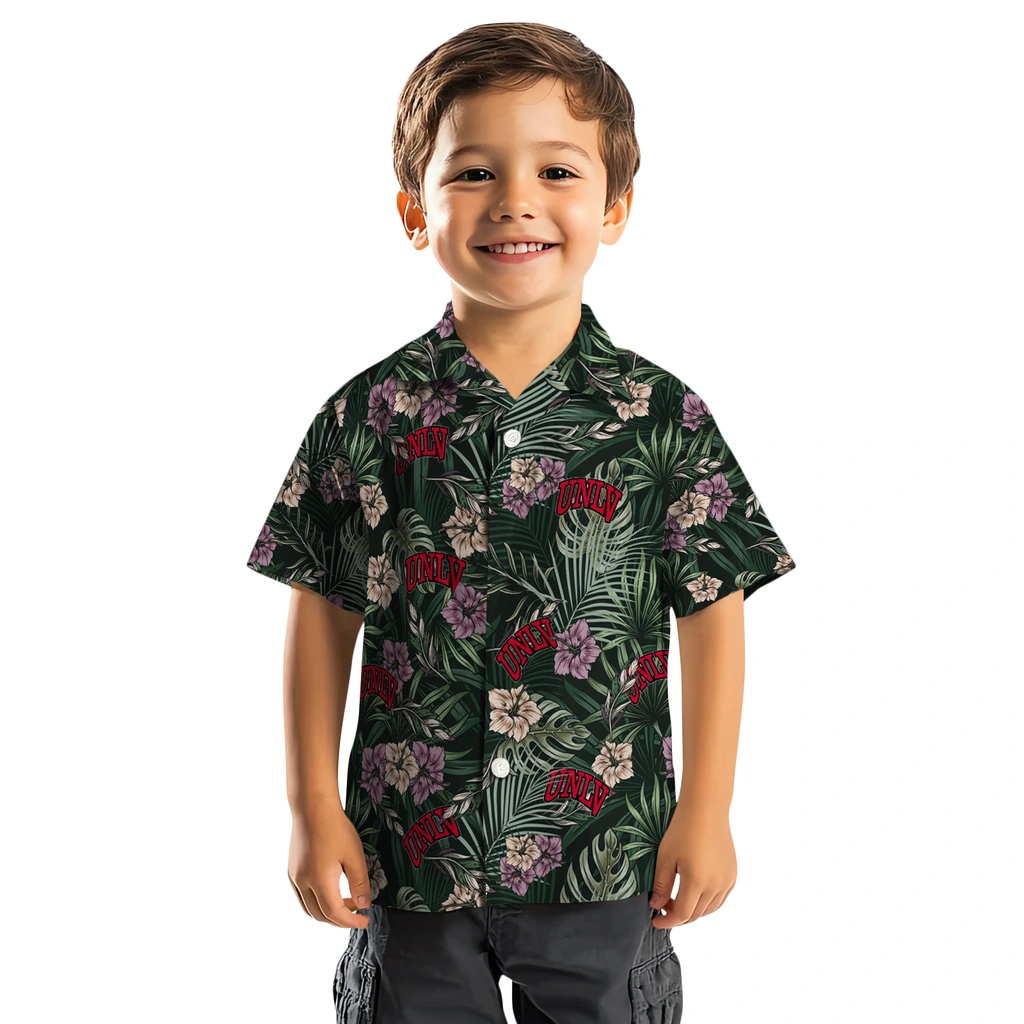 UNLV Rebels Hawaiian Shirt - Hibiscus Leaves Pattern unlv rebels hibiscus leaves pattern green hawaiian shirts top rated