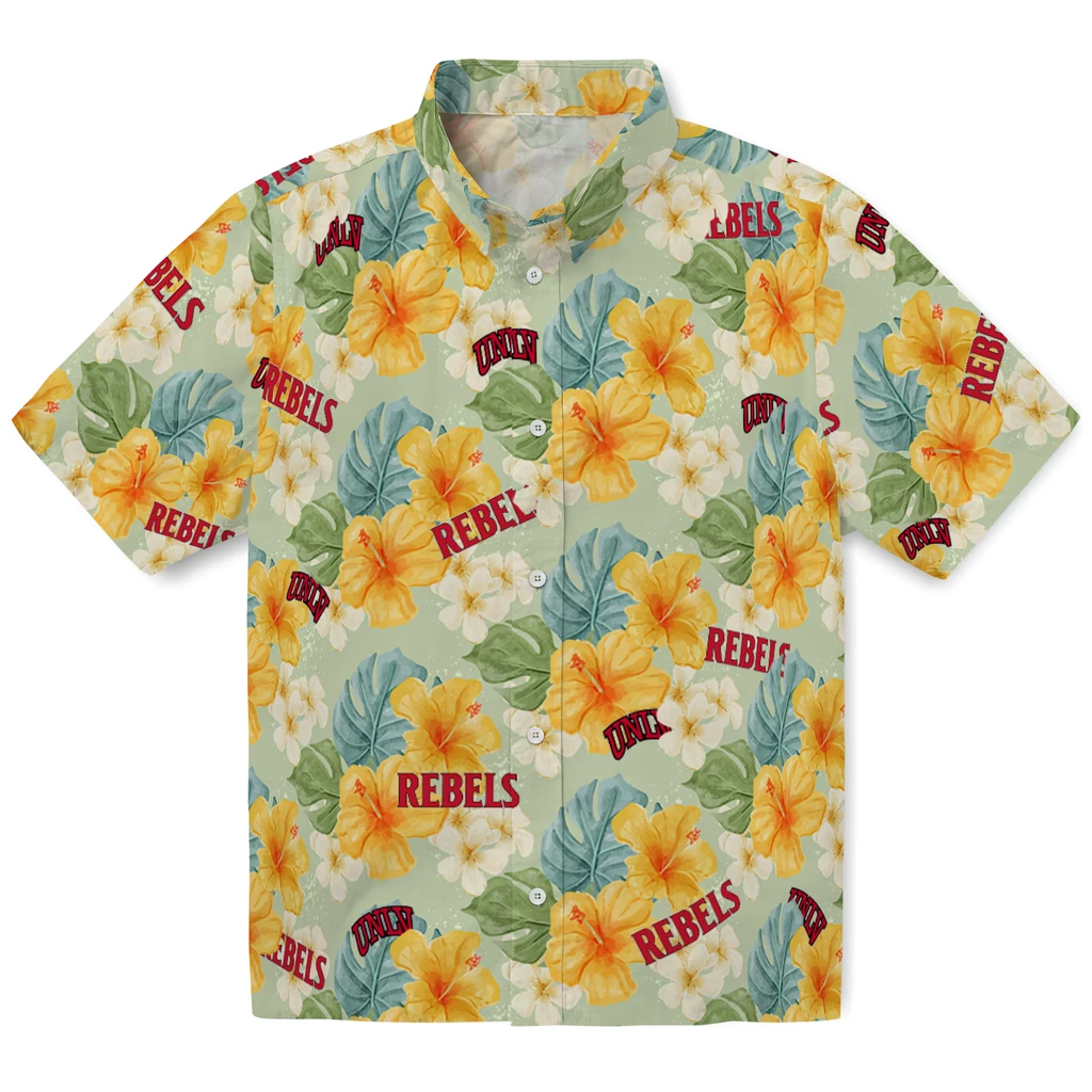 UNLV Rebels Hawaiian Shirt - Hibiscus Mood unlv rebels hibiscus mood pale lime yellow hawaiian shirts best selling