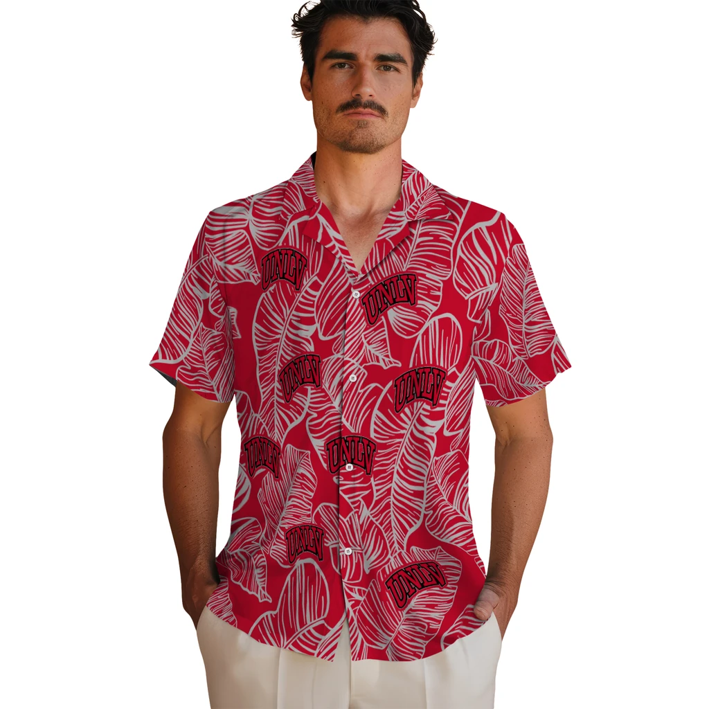 UNLV Rebels Hawaiian Shirt - Leaf Outline unlv rebels leaf outline red hawaiian shirts fashion forward