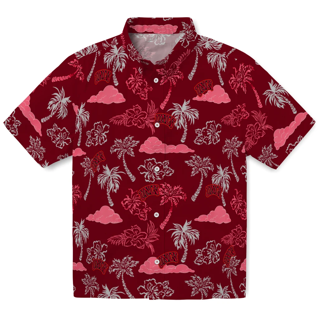 UNLV Rebels Hawaiian Shirt - Palm And Clouds unlv rebels palm and clouds red hawaiian shirts best selling