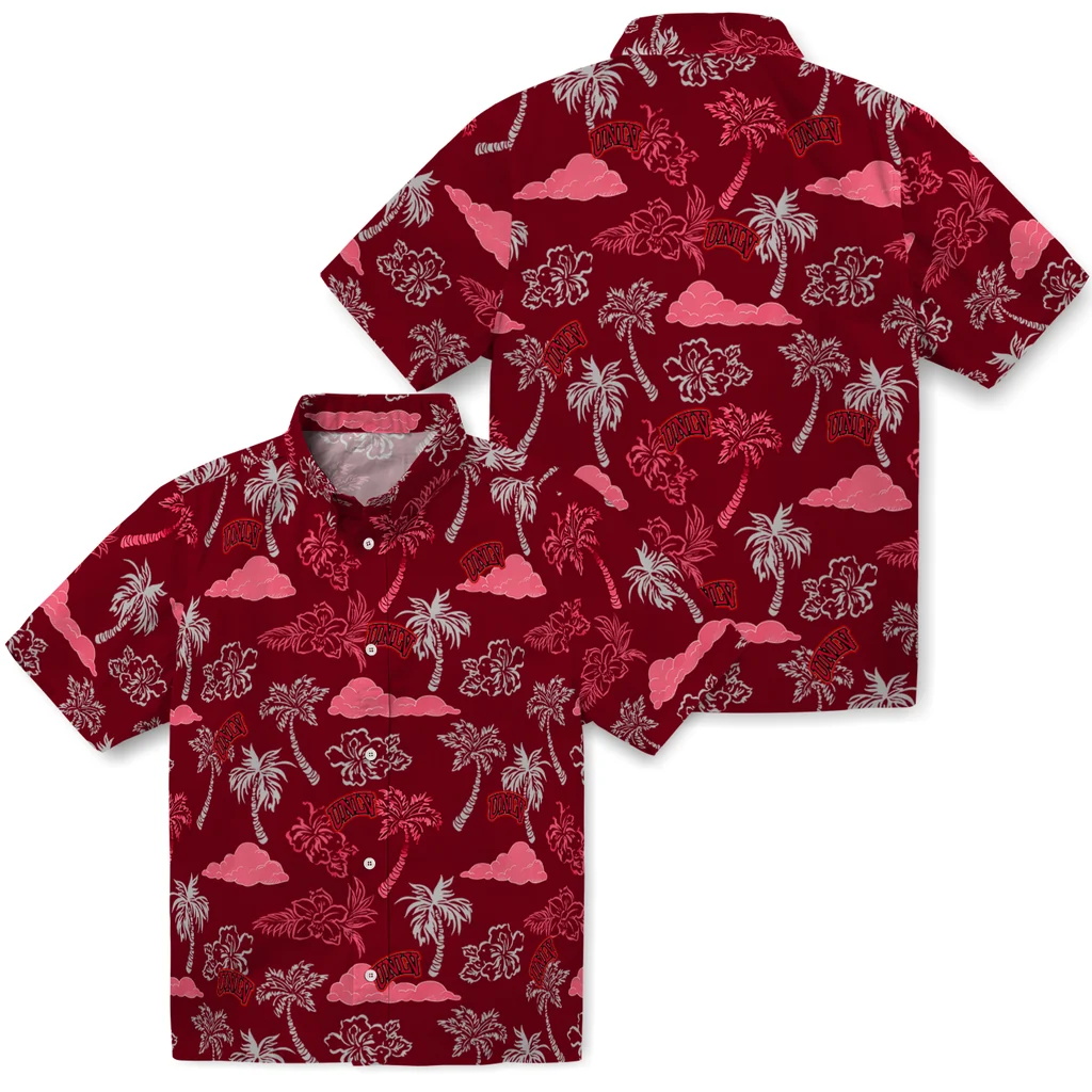 UNLV Rebels Hawaiian Shirt - Palm And Clouds unlv rebels palm and clouds red hawaiian shirts high quality