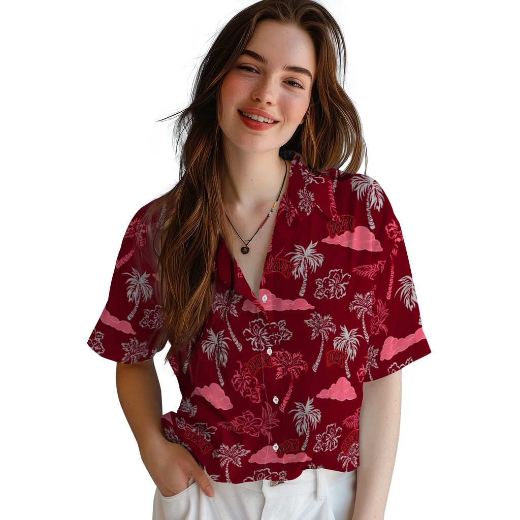 UNLV Rebels Hawaiian Shirt - Palm And Clouds unlv rebels palm and clouds red hawaiian shirts latest model