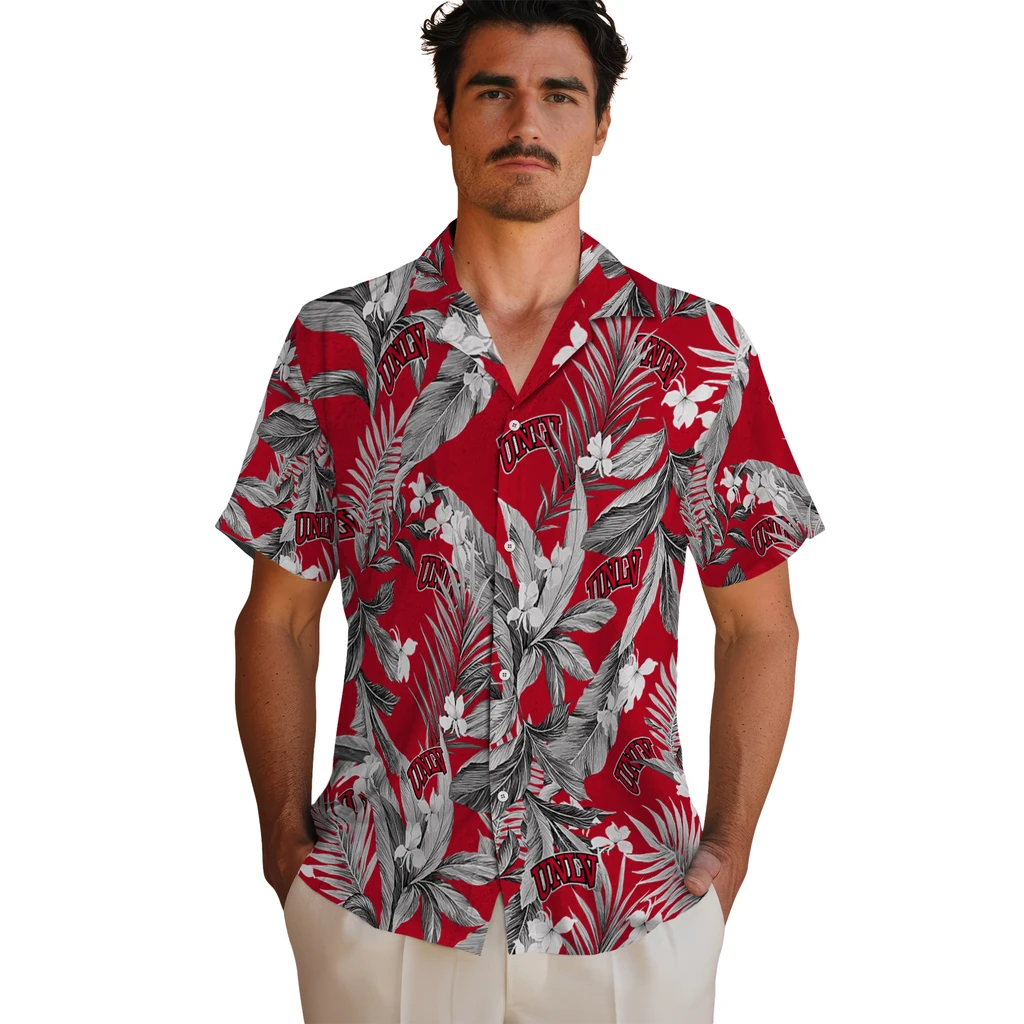 UNLV Rebels Hawaiian Shirt - Palm Leaves unlv rebels palm leaves red hawaiian shirts fashion forward