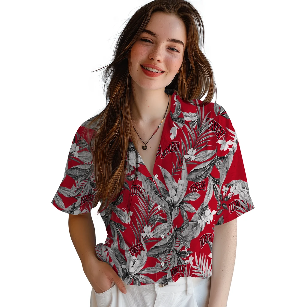 UNLV Rebels Hawaiian Shirt - Palm Leaves unlv rebels palm leaves red hawaiian shirts latest model