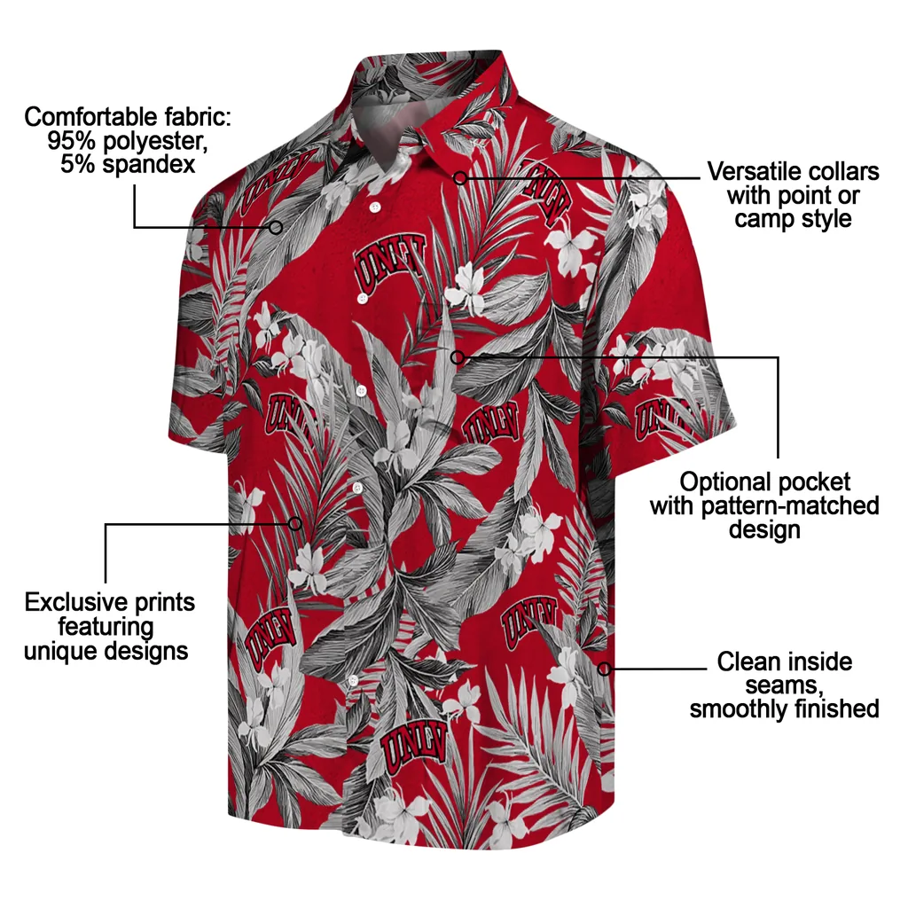 UNLV Rebels Hawaiian Shirt - Palm Leaves unlv rebels palm leaves red hawaiian shirts new arrival