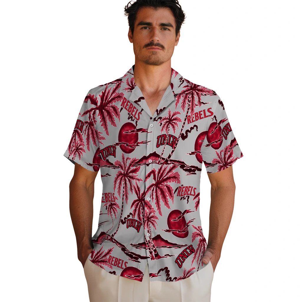 UNLV Rebels Hawaiian Shirt - Palm Sunset unlv rebels palm sunset hawaiian shirts fashion forward