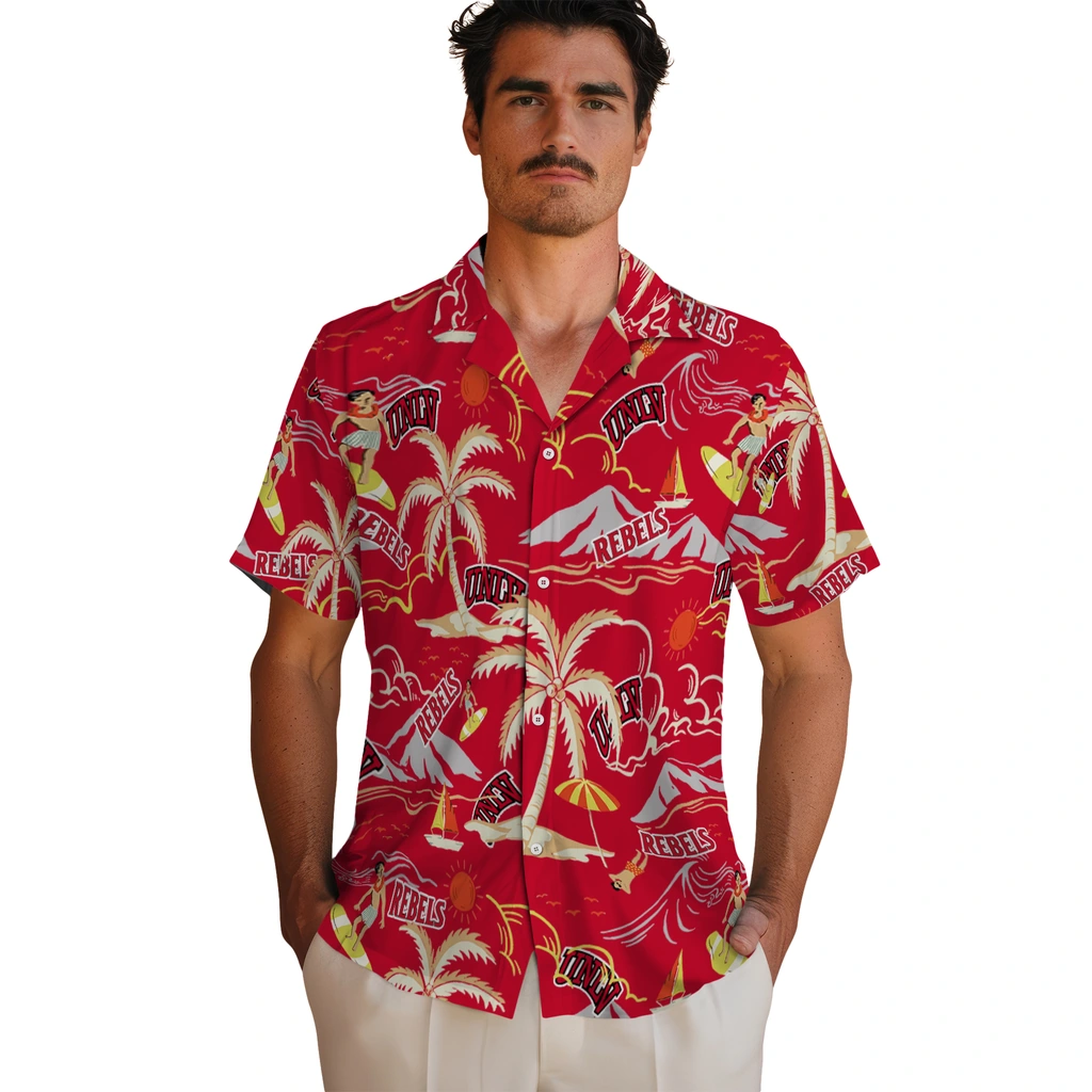 UNLV Rebels Hawaiian Shirt - Palm Tree Island unlv rebels palm tree island red hawaiian shirts fashion forward