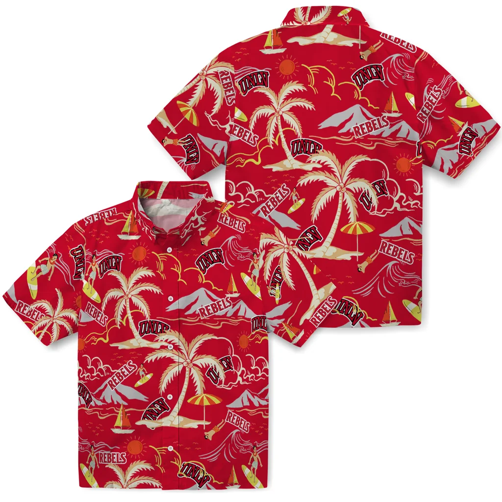 UNLV Rebels Hawaiian Shirt - Palm Tree Island unlv rebels palm tree island red hawaiian shirts high quality