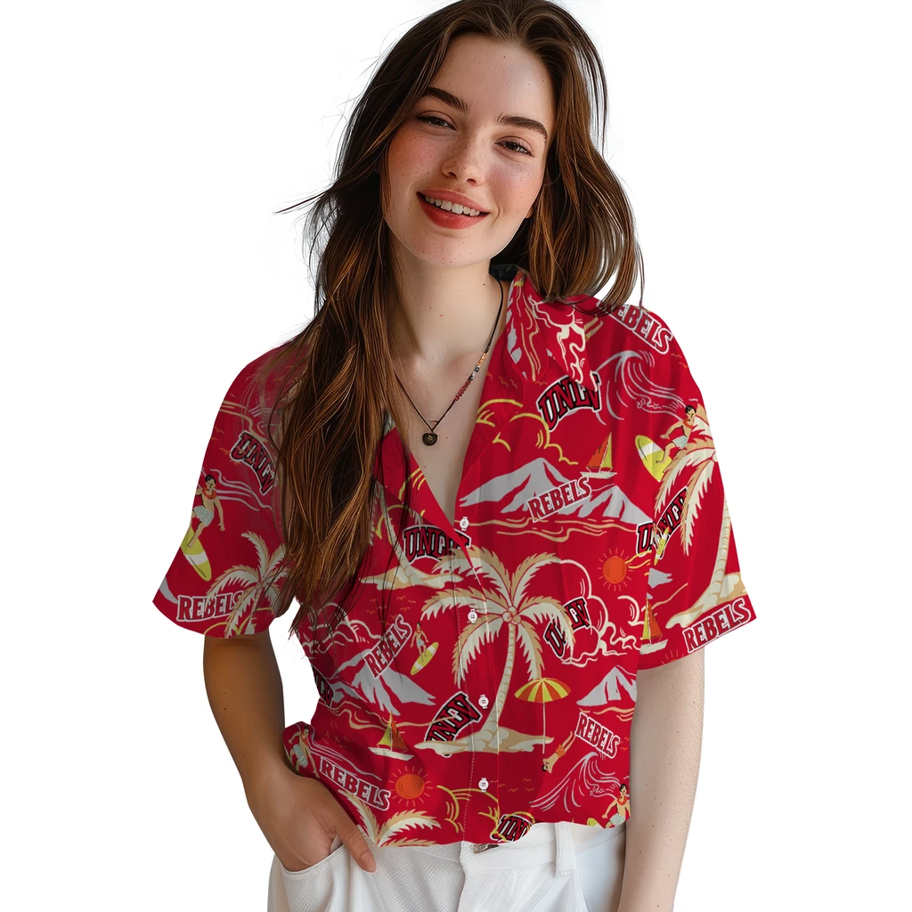 UNLV Rebels Hawaiian Shirt - Palm Tree Island unlv rebels palm tree island red hawaiian shirts latest model