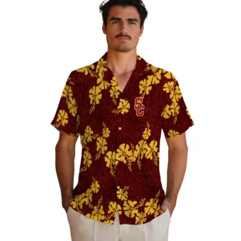 usc trojans hibiscus petals red hawaiian shirts fashion forward