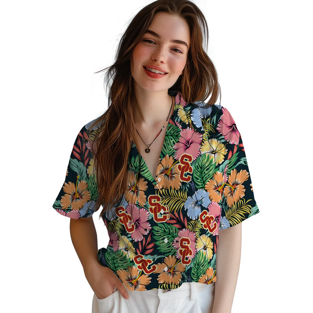USC Trojans Hawaiian Shirt - Brilliant Hibiscus Garden usc trojans brilliant hibiscus garden hawaiian shirts latest model