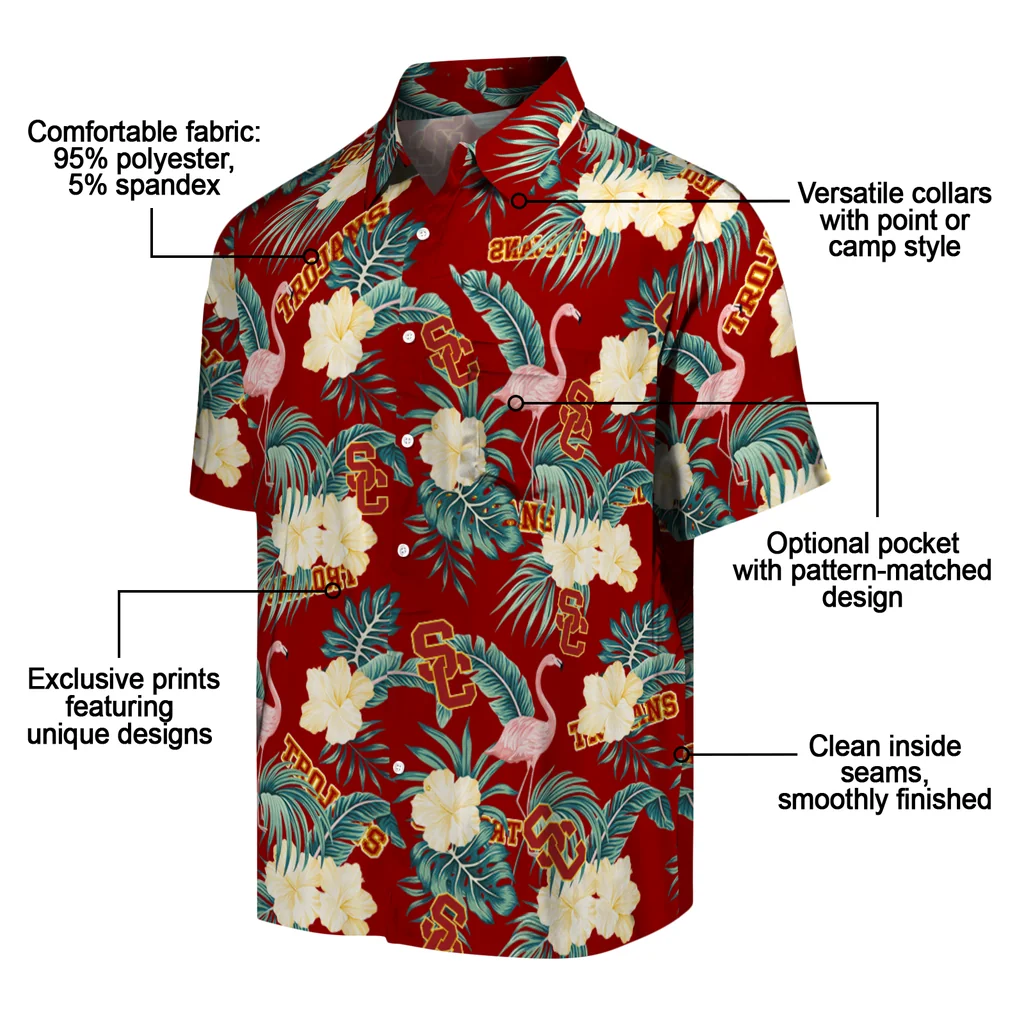 USC Trojans Hawaiian Shirt - Flamingo and Hibiscus usc trojans flamingo palms red hawaiian shirts new arrival