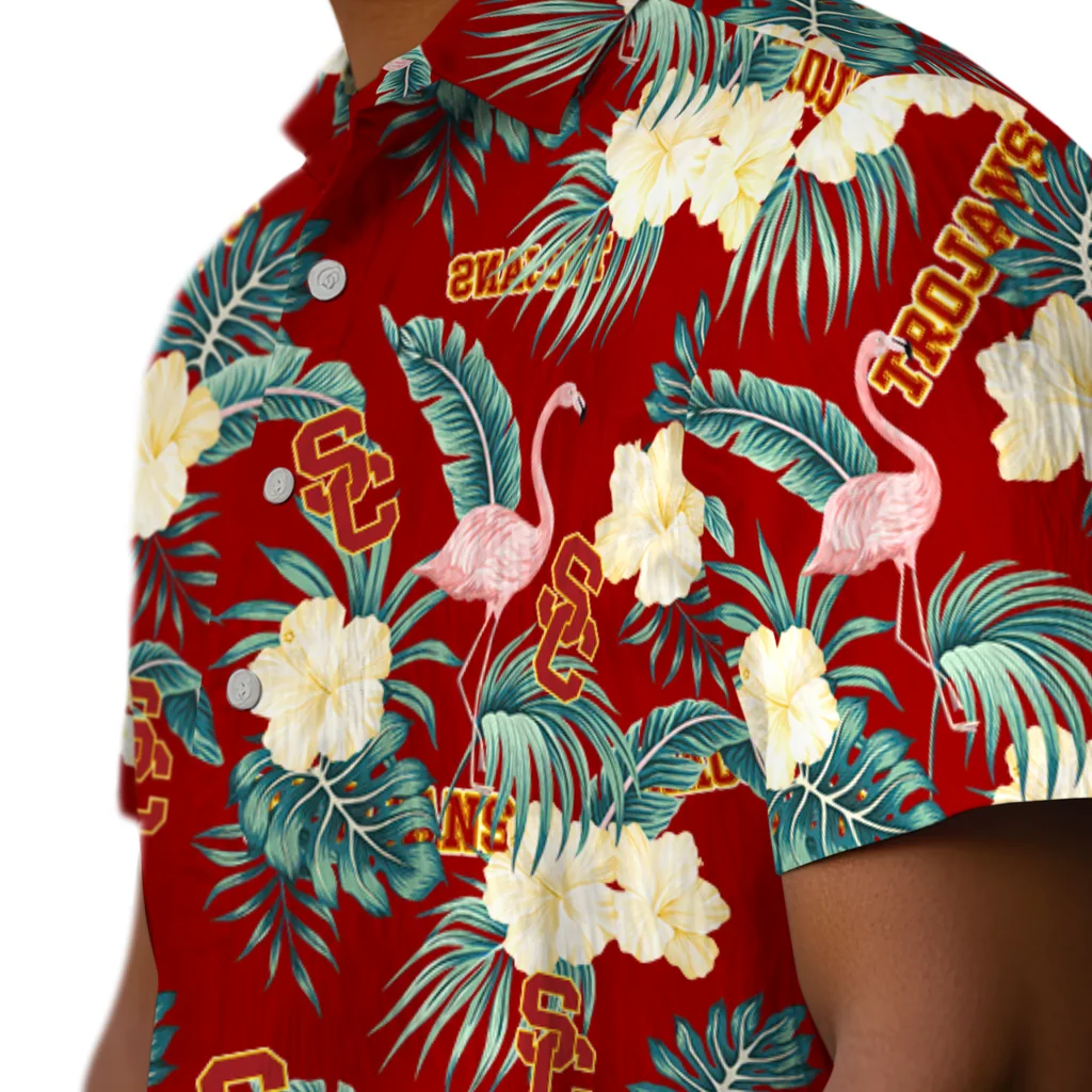 USC Trojans Hawaiian Shirt - Flamingo and Hibiscus usc trojans flamingo palms red hawaiian shirts trendy