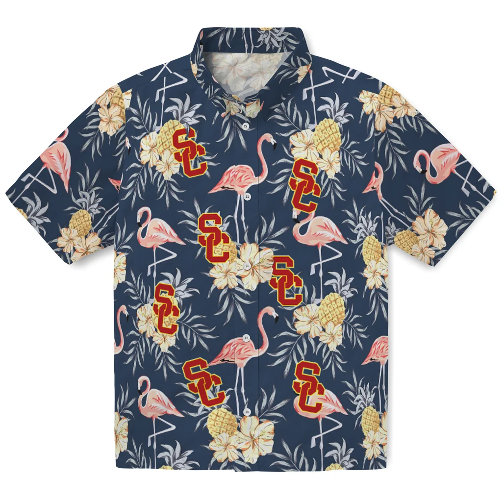 USC Trojans Hawaiian Shirt - Flamingo Hibiscus usc trojans flamingo hibiscus navy hawaiian shirts best selling