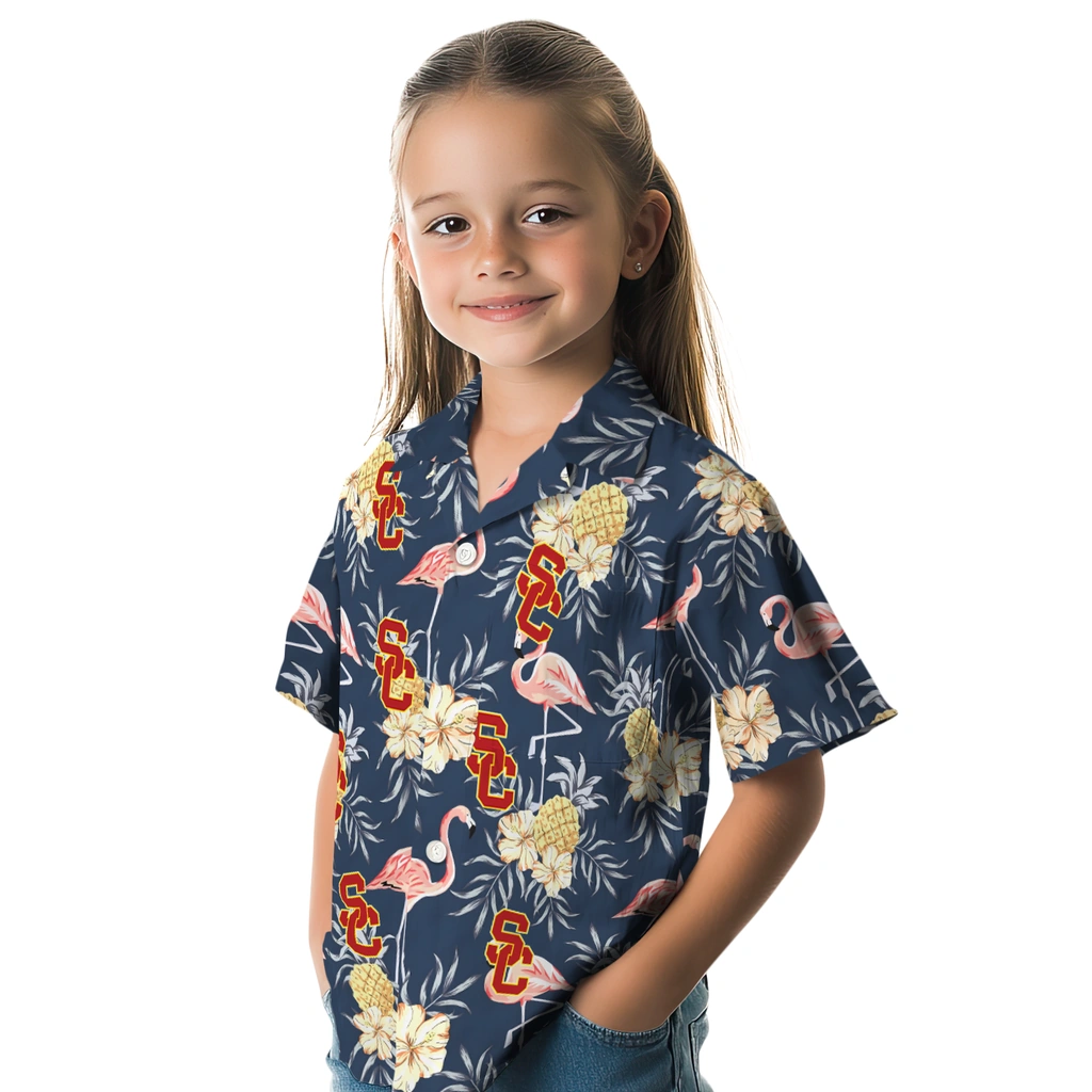 USC Trojans Hawaiian Shirt - Flamingo Hibiscus usc trojans flamingo hibiscus navy hawaiian shirts premium grade
