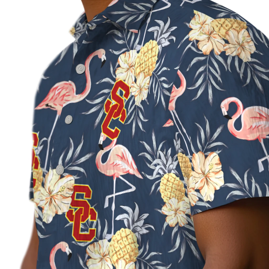 USC Trojans Hawaiian Shirt - Flamingo Hibiscus usc trojans flamingo hibiscus navy hawaiian shirts trendy