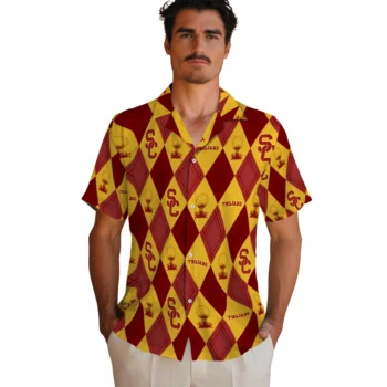 usc trojans balloon plaid red hawaiian shirts fashion forward