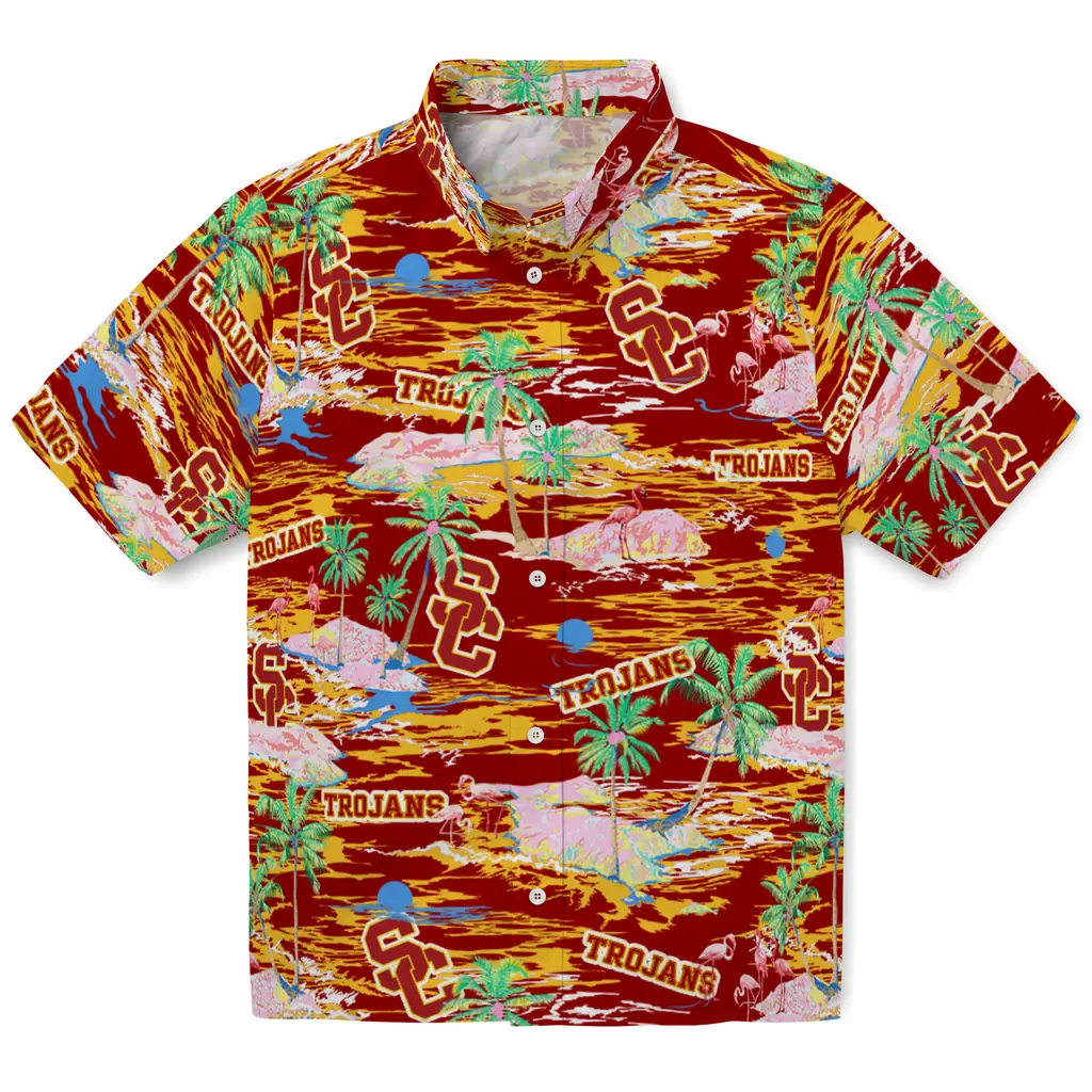 USC Trojans Hawaiian Shirt - Hawaii Island usc trojans flamingo retreat red hawaiian shirts best selling