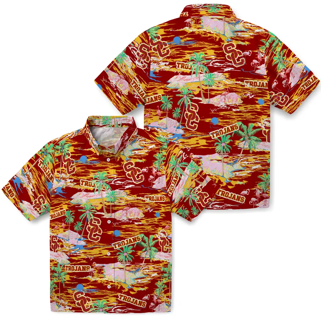 USC Trojans Hawaiian Shirt - Hawaii Island usc trojans flamingo retreat red hawaiian shirts high quality