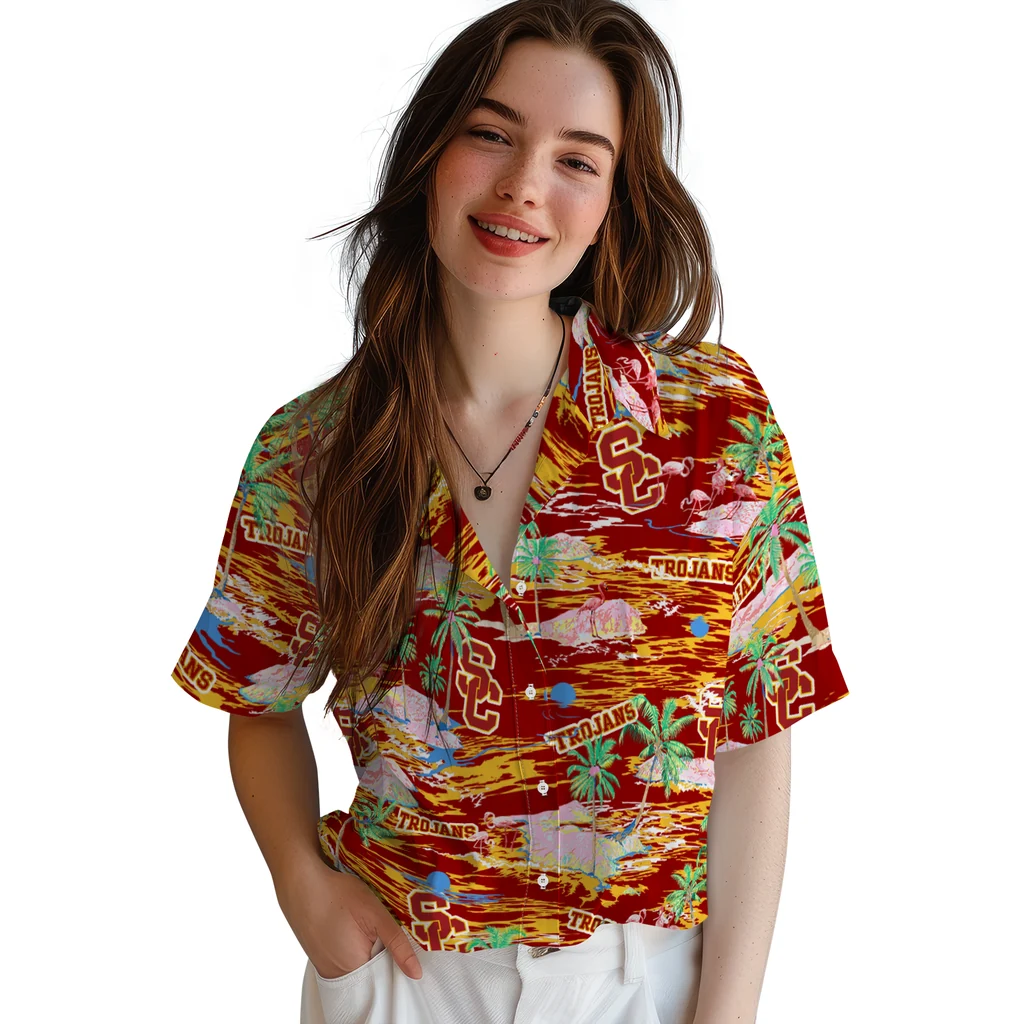 USC Trojans Hawaiian Shirt - Hawaii Island usc trojans flamingo retreat red hawaiian shirts latest model