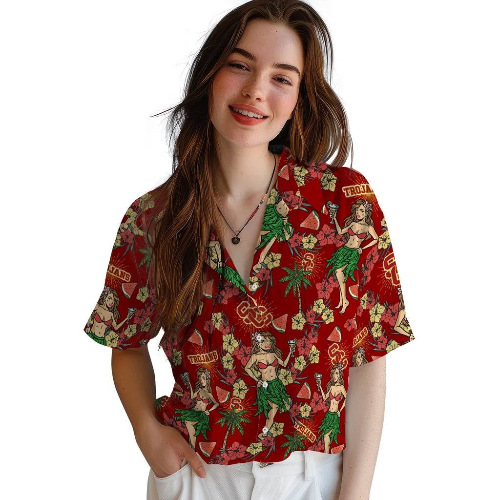 USC Trojans Hawaiian Shirt - Hawaiian Girls Design usc trojans hawaiian girls design red hawaiian shirts latest model