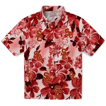 usc trojans hibiscus arrangement red hawaiian shirts best selling