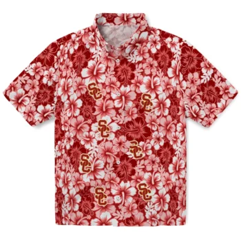 usc trojans hibiscus blooms red hawaiian shirts best selling