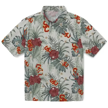 usc trojans hibiscus designs beige hawaiian shirts best selling