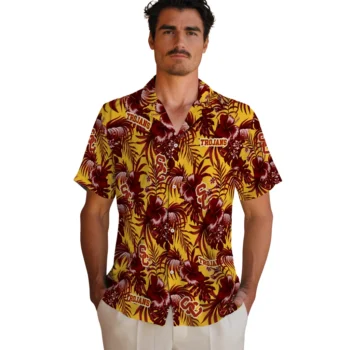 usc trojans hibiscus exotic red hawaiian shirts fashion forward