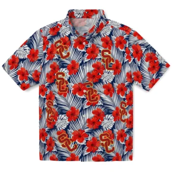 usc trojans hibiscus fiesta red royal blue hawaiian shirts best selling