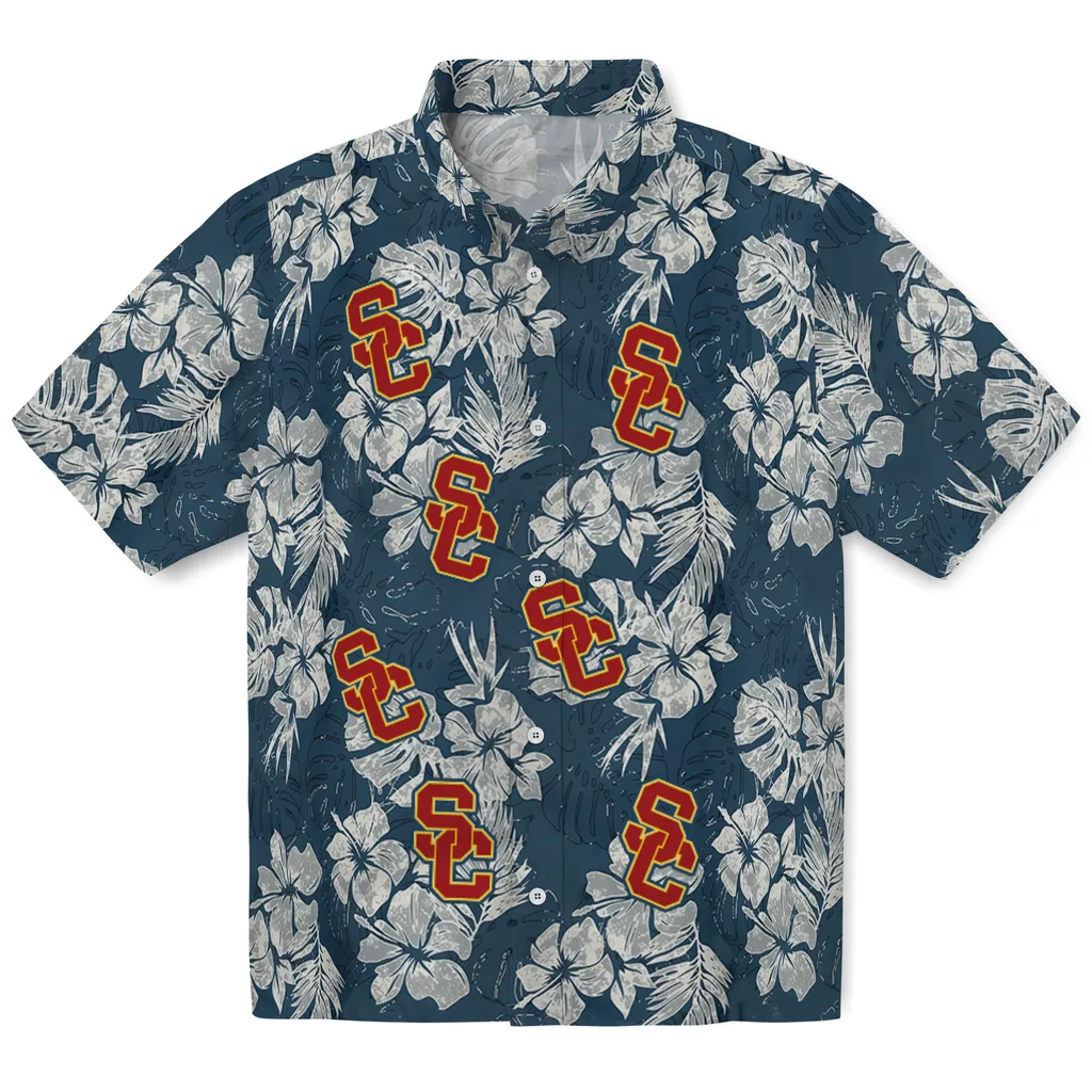 USC Trojans Hawaiian Shirt - Hibiscus Flowers usc trojans hibiscus flowers navy blue hawaiian shirts best selling