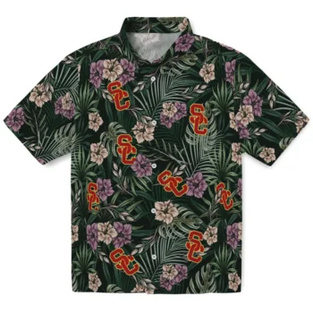 usc trojans hibiscus leaves pattern green hawaiian shirts best selling