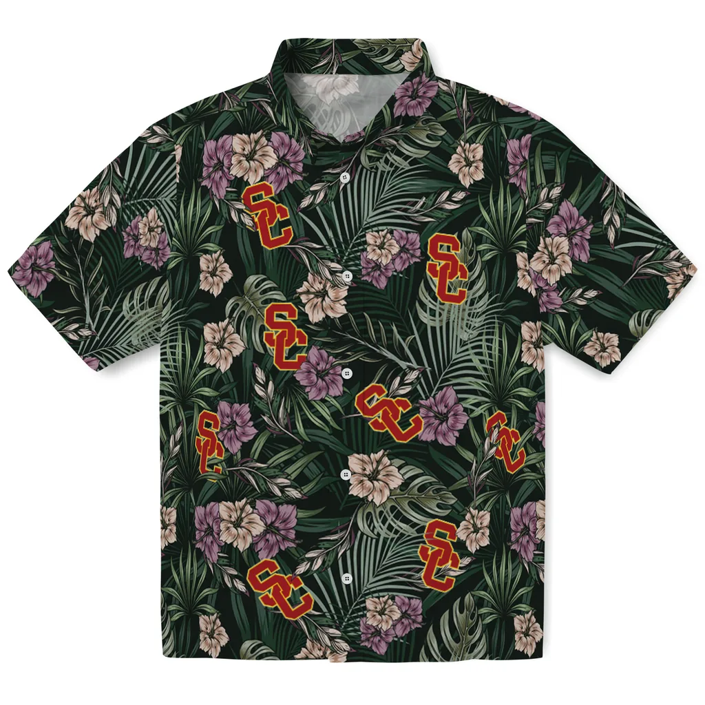 USC Trojans Hawaiian Shirt - Hibiscus Leaves Pattern usc trojans hibiscus leaves pattern green hawaiian shirts best selling
