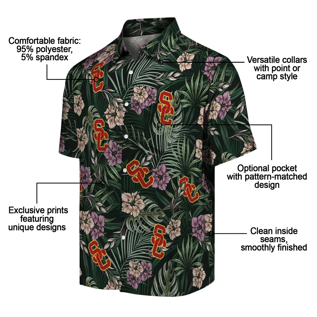 USC Trojans Hawaiian Shirt - Hibiscus Leaves Pattern usc trojans hibiscus leaves pattern green hawaiian shirts new arrival