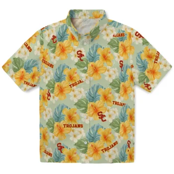usc trojans hibiscus mood pale lime yellow hawaiian shirts best selling