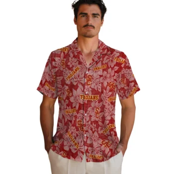 usc trojans hibiscus oasis red hawaiian shirts fashion forward