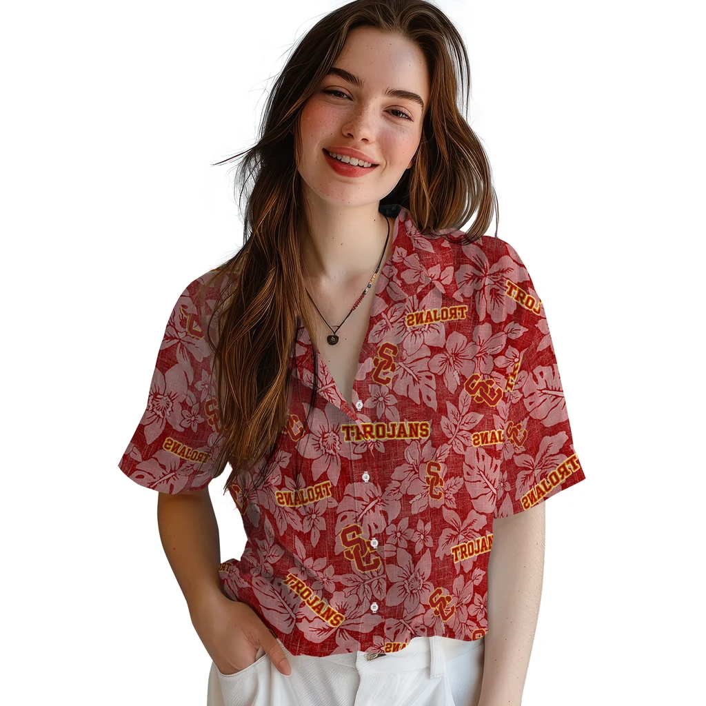 USC Trojans Hawaiian Shirt - Hibiscus Oasis usc trojans hibiscus oasis red hawaiian shirts latest model