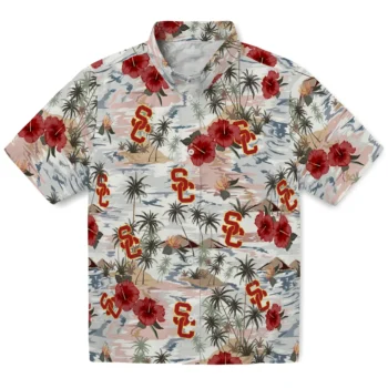 usc trojans hibiscus seaside white hawaiian shirts best selling