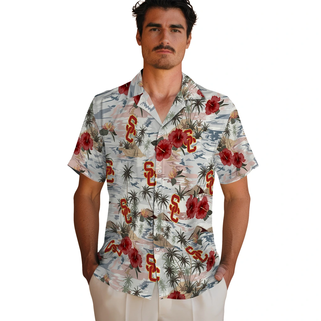USC Trojans Hawaiian Shirt - Hibiscus Seaside usc trojans hibiscus seaside white hawaiian shirts fashion forward