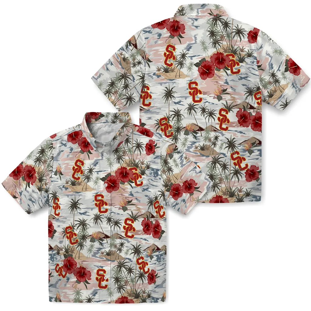 USC Trojans Hawaiian Shirt - Hibiscus Seaside usc trojans hibiscus seaside white hawaiian shirts high quality