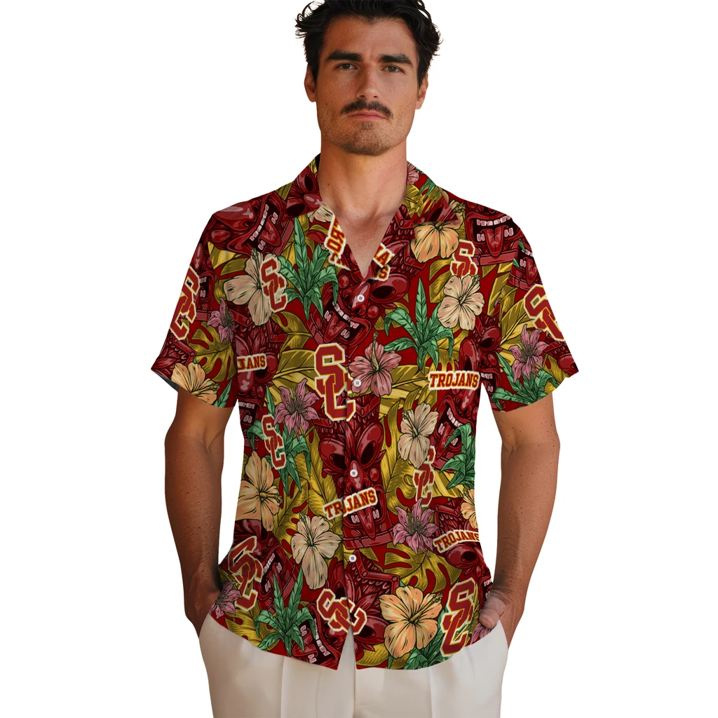 USC Trojans Hawaiian Shirt - Hibiscus Tiki Jungle usc trojans tiki jungle red hawaiian shirts fashion forward