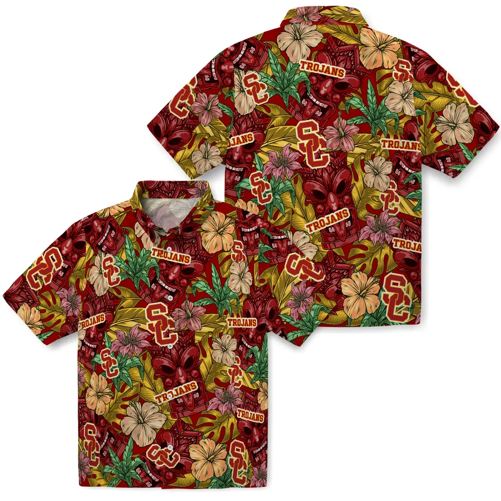 USC Trojans Hawaiian Shirt - Hibiscus Tiki Jungle usc trojans tiki jungle red hawaiian shirts high quality
