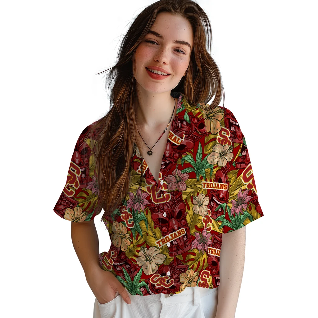 USC Trojans Hawaiian Shirt - Hibiscus Tiki Jungle usc trojans tiki jungle red hawaiian shirts latest model