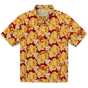 usc trojans hibiscus tropics red yellow hawaiian shirts best selling