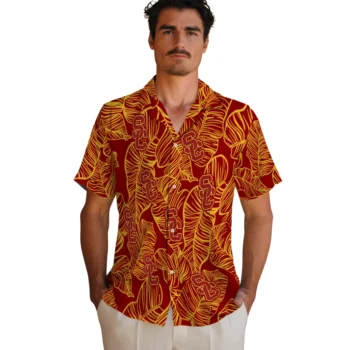 usc trojans leaf outline red hawaiian shirts fashion forward