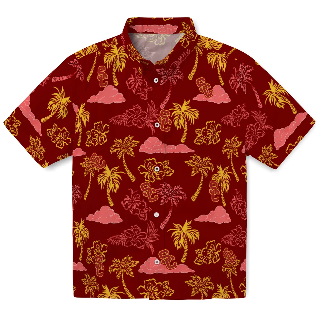 USC Trojans Hawaiian Shirt - Palm And Clouds usc trojans palm and clouds red hawaiian shirts best selling