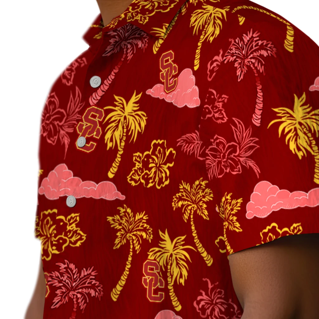 USC Trojans Hawaiian Shirt - Palm And Clouds usc trojans palm and clouds red hawaiian shirts trendy