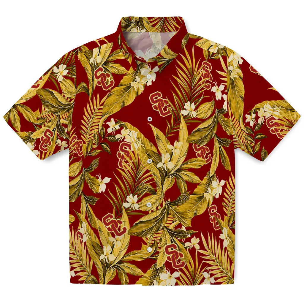 USC Trojans Hawaiian Shirt - Palm Leaves usc trojans palm leaves red hawaiian shirts best selling